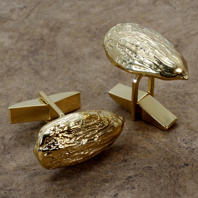 Almond Grower Gift for him California Almond gift for men,Almond Board Gold Almond Cuff Links with Actual Size 14kt Gold Vermeil Almonds