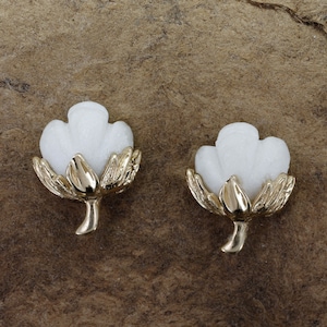 Cotton Anniversary gift for her,Handmade Cotton Boll Earrings 14kt Yellow Gold Burs,Cotton Farming gift,2nd Second Anniversary Gift for wife
