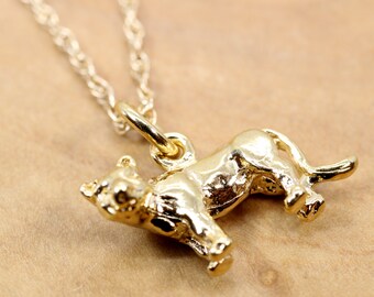 Gold Cougar Halskette , 14kt Gold Vermeil Mountain Lion Halskette oder Charme. Puma Halskette, Cougar Halskette, Wildkatzenhalskette