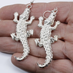 Giant Alligator Earrings in Real 925 Sterling Silver for her, Florida Gator lover gift for a woman