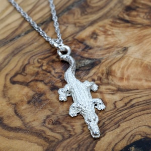 Small Alligator Necklace for her in Solid 925 Sterling Silver on 18&quot; chain. Crocodile Necklace, Florida Gators gift for wife or child