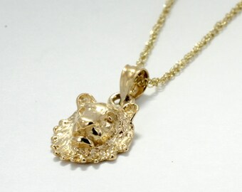 Lion Necklace for her, lion gift for girl, 14kt Gold Lion Head Pendant on 18" Chain,