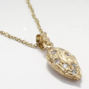 Small 14kt Gold Almond Necklace with diamonds on 18&quot; chain, California almond grower gift for her