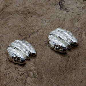 May include: Two silver walnut-shaped earrings with a textured surface.