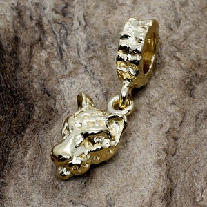 Small Leopard Head Slide Charm in 14kt Yellow Gold Vermeil, Leopard Jewelry, Jaguars gift for her,Wild Cat lover Gift, leopard modular charm