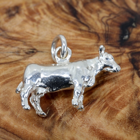 Silver Cow Charm, Solid 925 Sterling Silver Dairy Milk Cow Charm for Farmer  or Rancher, Beef Cow Charm for Woman, Charm for Girl, Gift Mom 