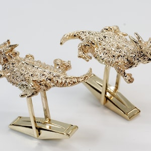 Gold gehörnter Frosch Manschettenknöpfe, solide 14kt Gold gehörnte Kröte Eidechse Manschettenknöpfe für Männer, gehörnte Kröte Geschenk für ihn, gehörnte Frosch in Texas