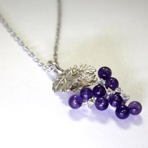 Grape Jewelry for her,Grape Cluster Necklace made in 925 Sterling Silver with Amethyst and CZ gemstones, Gift for wine lover
