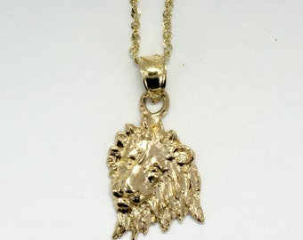 Gold Lion Necklace ,Lion Lover gift for her, 14kt Gold Lion Head Pendant on 18" Chain, Facing Left