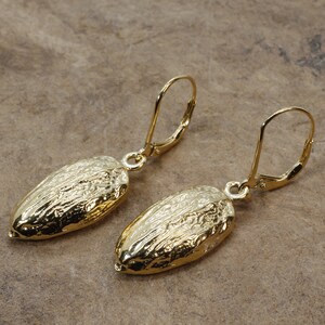 Gold Almond Earrings in Actual Size 14kt Gold Vermeil Almonds Dangling on Lever Backs,California Almond Grower gift for her, Almond Board