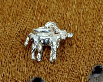 Silver Calf Charm, Solid 925 Sterling Silver Tiny Calf Charm, Gift for her charm bracelet, Hereford or Angus calf charm