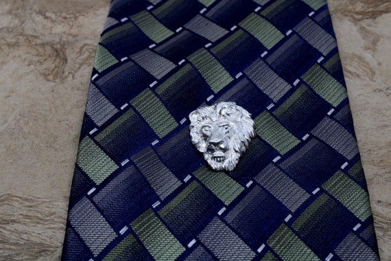 Sterling Silver Lion Head Tie Tack - Sculpted Lapel Pin