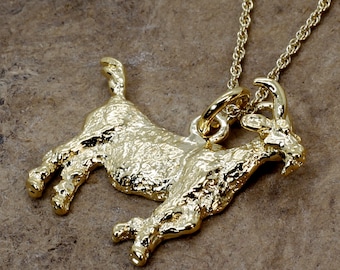 Large Gold Billy Goat Necklace in a 14kt Gold Vermeil Billy Goat Necklace gift for him or her Goat lover gift wild mountain goat necklace