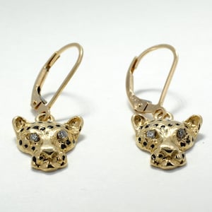 Panther Jaguar Earrings for her,  Medium Jaguar Head Dangle Earrings in 14kt Yellow Gold, Jacksonville Jaguars Earrings,Gift Mom Gift