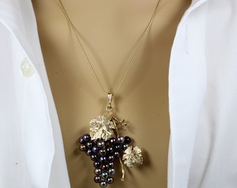 Collier Vintage Perles De Verre Couleur Lie De Vin - 70cm - Occasion