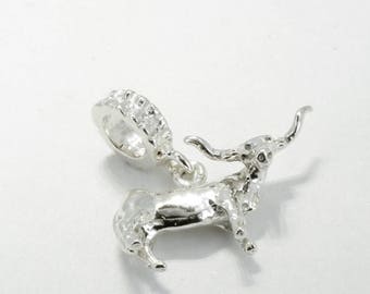 Charm deslizante de plata con forma de cuerno largo de Texas para pulsera: Joyería con forma de toro en 3D