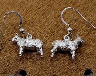 Silver Sheep Dangle Earrings, Solid 925 Sterling Silver Sheep, Little girl gift for her, Lamb Earrings, Ewe mutton wool piece