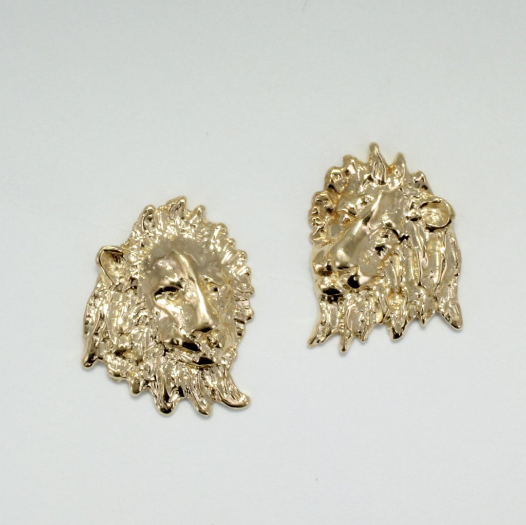 Gold Lion Earrings for Herlio Lover Gift for Wife 14kt Gold Etsy