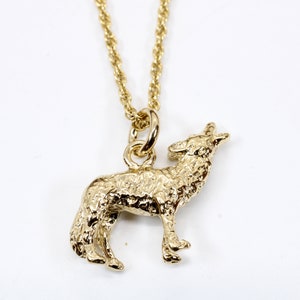 Gold Coyote Necklace for her, 14kt gold vermeil 3-D howling coyote, gift for coyote lover, Wylie coyote for wife, wildlife animal gift