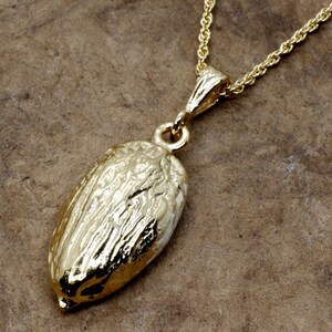Actual Size 14kt Gold Vermeil Almond Necklace on 18&quot; chain,California Almond Grower gift for her,Gift Mom Gift, Gold Almond Necklace