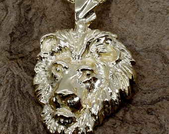 Gold Lion Necklace for her, Large 14kt Gold Lion Head Necklace gift,Lion Lover Safari Gift for her,Lion Preservation Save the Lions Necklace