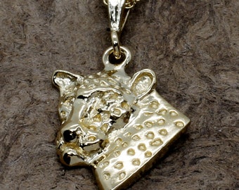 Vintage LEOPARD Big Cat Pendant Gold Tone Double Chain Runway