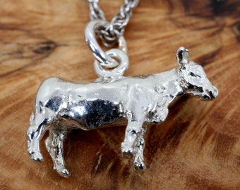 Silver Heifer Necklace for her, Solid 925 Sterling Silver Show Heifer Necklace for girl or wife, Angus Cattle Jewelry for rancher