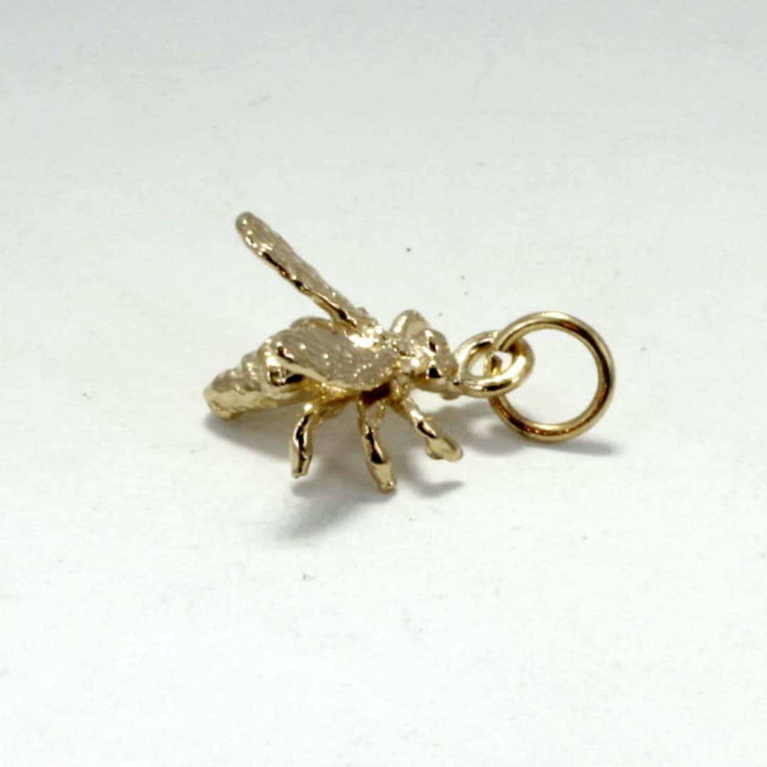Gold Honey Bee Charm, Solid 14kt Gold Honey Bee Charm, Beekeeping