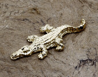 Gold Vermeil Small Alligator Tie Tack:  Hand Carved All Precious Metals