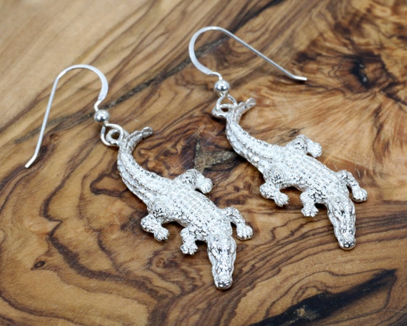 Große Alligator Ohrringe Ohrringe, Geschenk Silber, in 925 Gators Geschenk, Geschenk Sterling Liebhaber Krokodil Mama Florida Alligator für sie