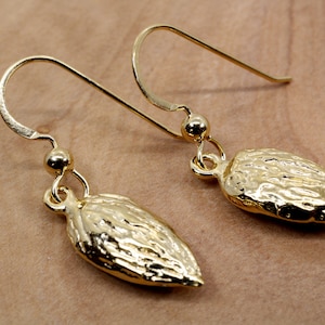 Gold Almond Earrings in smaller size, 14kt Gold Vermeil Almonds, California Almond Grower gift for her, Almond Association Board