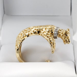 Gold Jaguar Ring For Her, Panther Ring for wife, 14kt Gold Jaguar  Wrap Ring with Diamond Collar, Gift for Jaguars or Panthers Fan