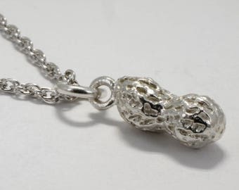 Sterling Silver Small Size Peanut Necklace: Expecting Mom Gift, Hand Carved Charm