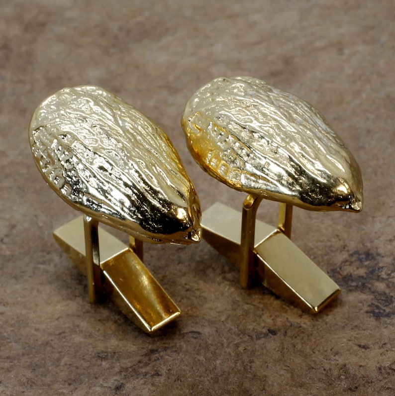 Almond Grower Gift for him California Almond gift for men,Almond Board Gold Almond Cuff Links with Actual Size 14kt Gold Vermeil Almonds
