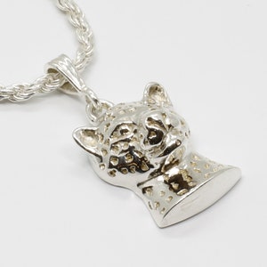 Large Leopard Head Necklace in Sterling Silver on 18&quot; chain, Wild animal lover gift for her, Africa Safari Jewelry,Big Cat Necklace,Gift Mom