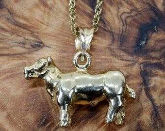 Gold Steer Necklace for her, Gift for cattle rancher, 14kt Yellow Gold Show Steer, Champion Show Steer Necklace, cattle gift for wife