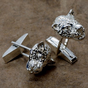 Leopard Cuff Links for Him with Medium Size Leopard Head in 925 Sterling Silver, Leopard Jaguar Gift For Men, Wild animal lover gift