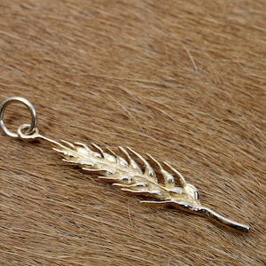 Gold Wheat Charm for Her, Wheat Jewelry, 14kt Yellow Gold Wheat Head Charm for wife or child or girl