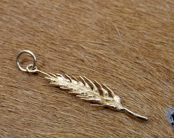 Gold Wheat Charm for Her, Wheat Jewelry, 14kt Yellow Gold Wheat Head Charm for wife or child or girl