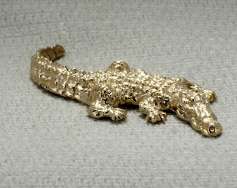 14kt Yellow Gold Large Alligator Tie Tack: Hand Carved Reptile Jewelry