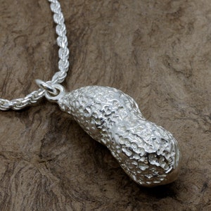 Mans Jumbo Peanut Necklace, 925 Sterling Silver Jumbo Whole Shell Peanut Necklace on rope chain, Large statement piece peanut necklace