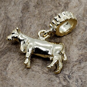 Cow Jewelry for Her,  14kt Gold Vermeil Cow Slide Charm, Cattle Rancher gift for her, Dairy Farmer Gift for charm slide bracelet