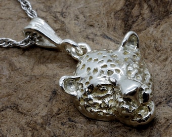 Collar de plata de ley con cabeza de jaguar: colgante de felino grande tallado a mano, cadena de 45 cm