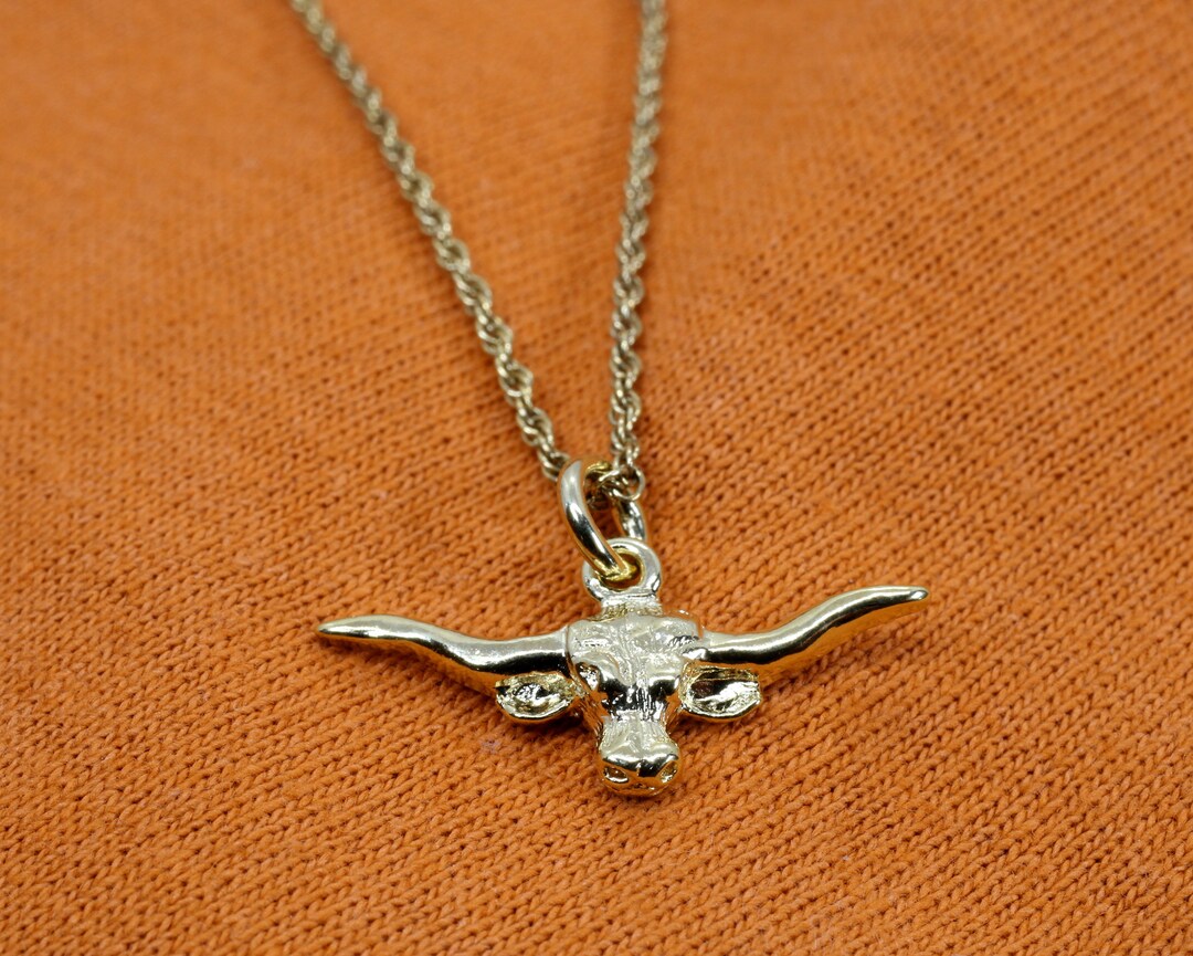 Longhorn Pendant with Gold Accent – Sterling Silver – Native Made by Leroy James