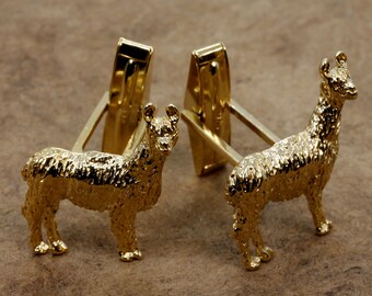Gemelos de llama de oro: oro vermeil de 14 kt, regalo de ranchero, todos los metales preciosos