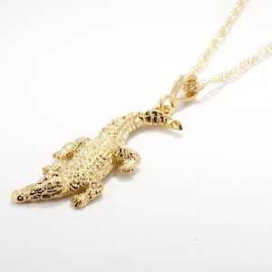 Large Gold Alligator or Crocodile Necklace in 14kt Yellow Gold Vermeil, Gator Necklace for gator lover Florida Gators Football