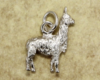 Sterling Silver Llama Charm: Hand Carved 3D Animal Pendant