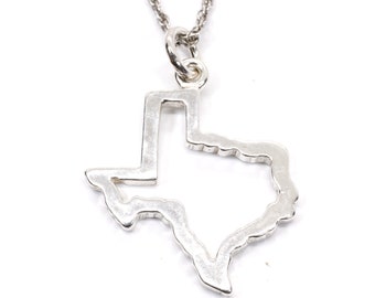 Texas Necklace for her with Texas Silhoutte Outline made in real Sterling SIlver or 14kt Gold Vermeil, Texas State University Gift