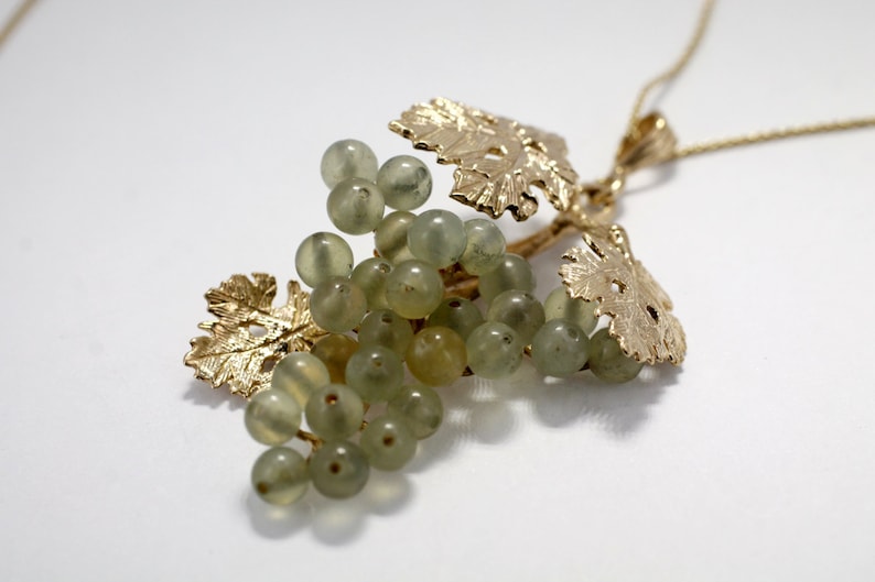 Grape Jewelry Grape Cluster Necklace Three Leaf 14kt Gold Etsy