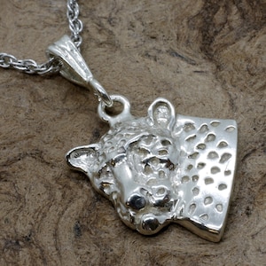 Leopard Bust Necklace in 925 Sterling Silver on 18&quot; chain, Wild animal lover necklace for her, Africa Jewelry, Big Cat Necklace, Gift Mom